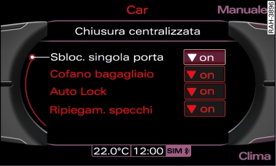 Display: menù della chiusura centralizzata